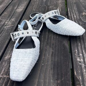 rag & bone Light Blue Textured Slingback Loafers with Eyelet Strap